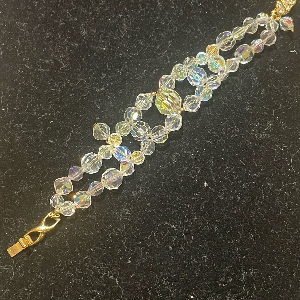 VINTAGE AB Crystal Beaded Bracelet with Gold Clasp